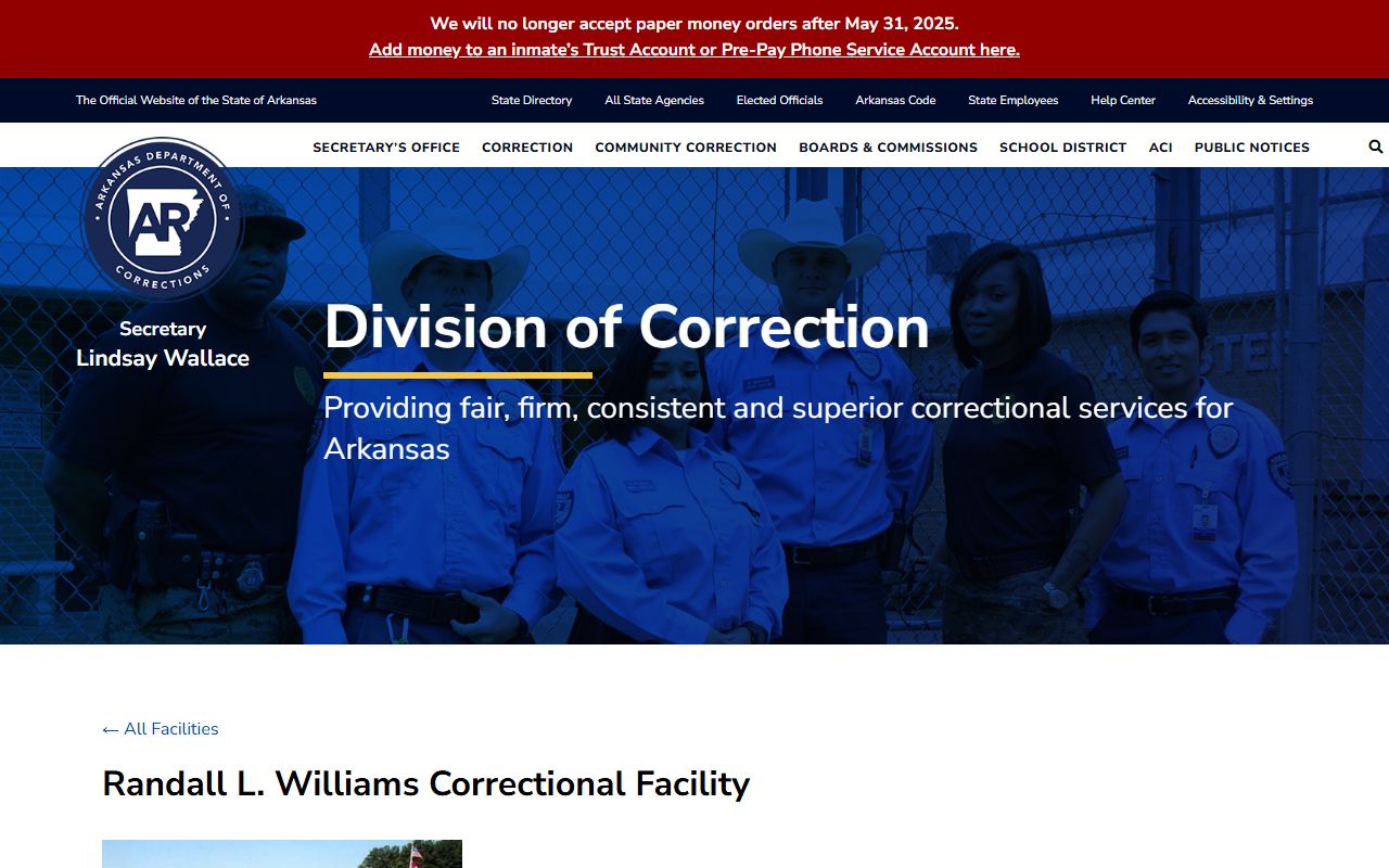 Randall L. Williams Correctional Facility inmate search and DOC facility record