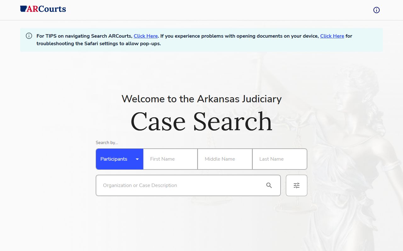 Arkansas Search ARCourts interface for Jefferson County court records after arrest