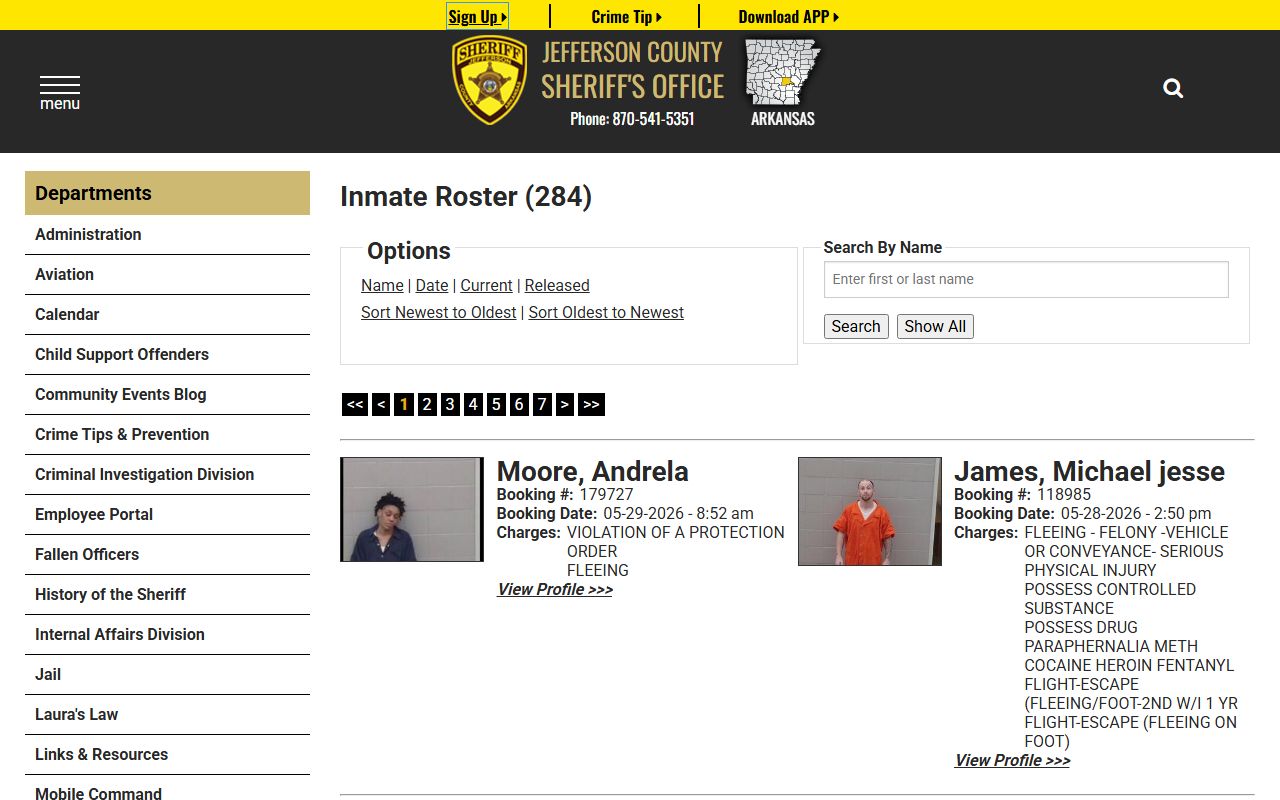 Jefferson County jail roster search with mugshots and booking numbers